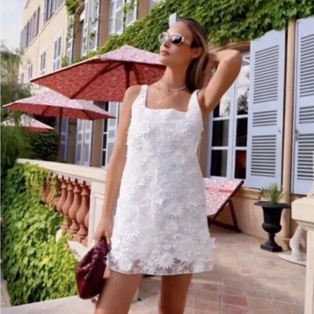 Zara White Floral Applique Mini Dress